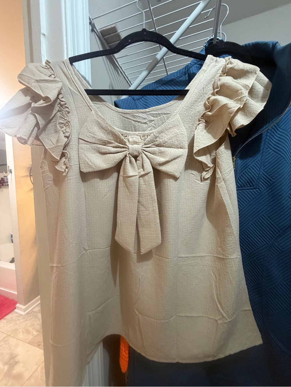 Cream Ruffle Sleeve Blouse for Women - Picture 3 of 3